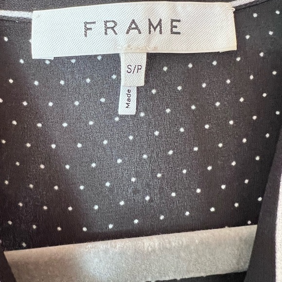 Frame Black and white Polka Dot Peplum Pleated Blouse Tie Neck Long Sleeve top - Picture 7 of 7